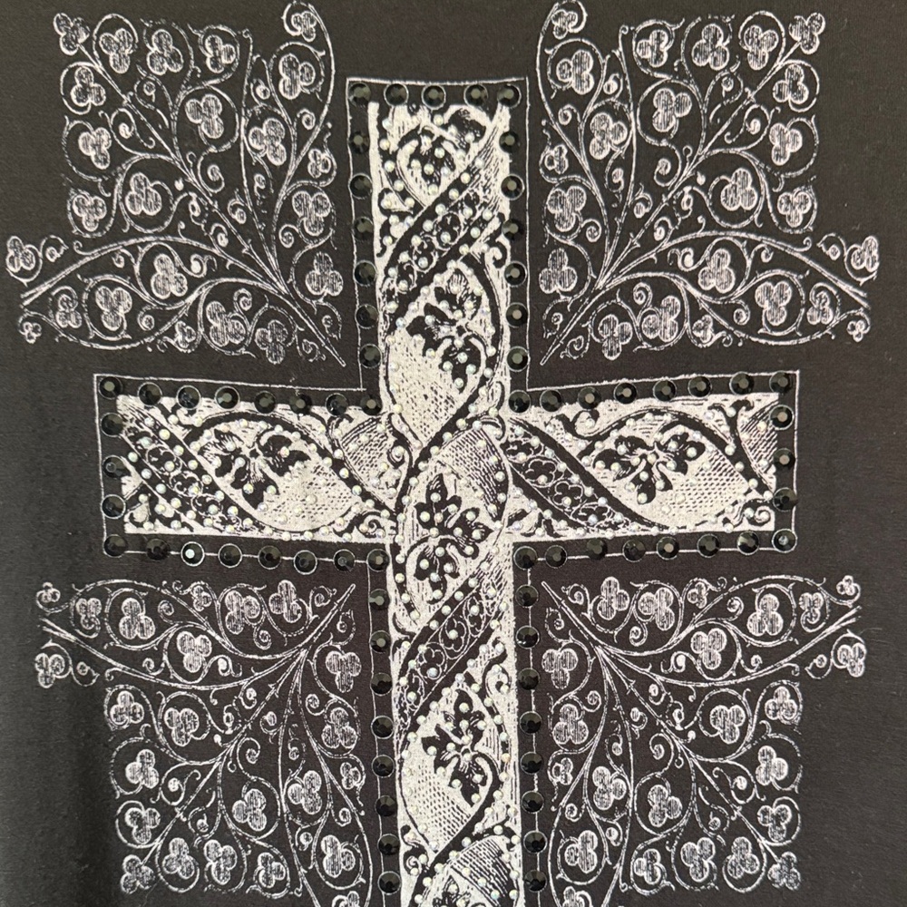 Vocal Black Tee with White Paisley Cross and Sleeve Panels - Picture 2 of 5